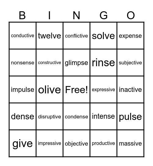 4.4 Real Words Bingo Card