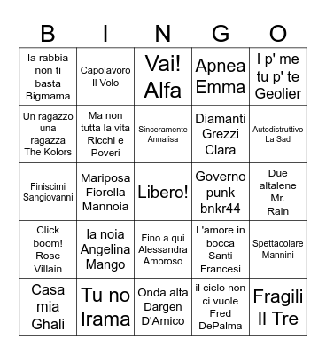 Sanremo 2024 Bingo Card
