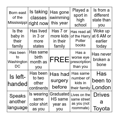 BINGO: Find someone who... Bingo Card