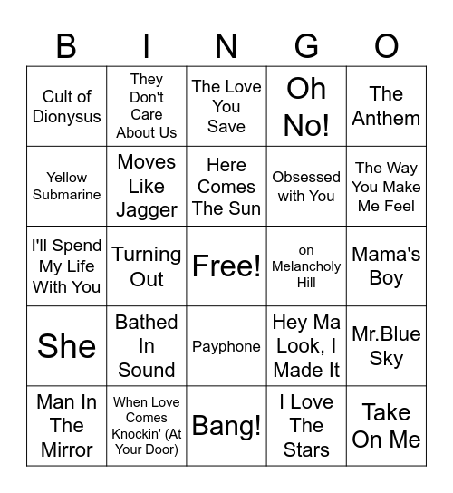Pop (I guess, kinda, maybe) Bingo Card