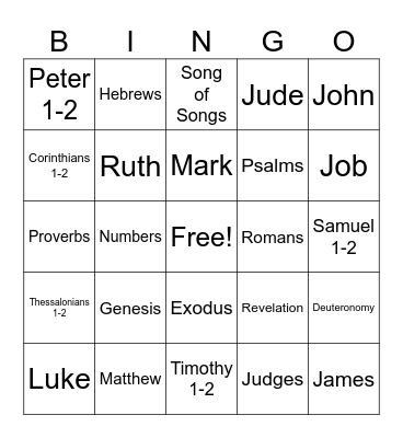 Books of the Bible Bingo Card