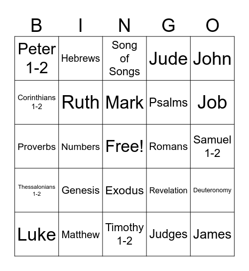 Books of the Bible Bingo Card