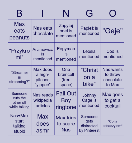 Nas + Max vc moment Bingo Card