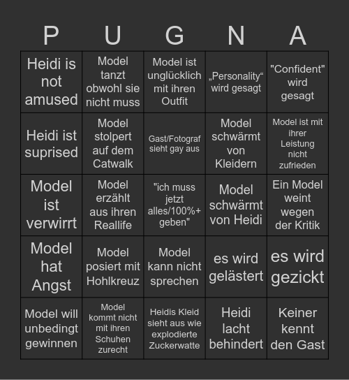 Pugnas Next Topmodel 16.02. Bingo Card