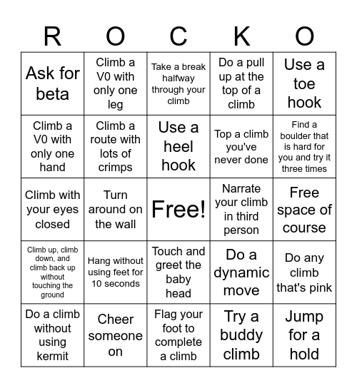 Rock Climbing Bingo!!! Bingo Card