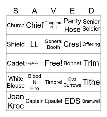 The Salvation Army Bingo Card