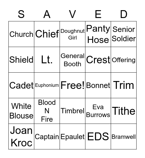The Salvation Army Bingo Card