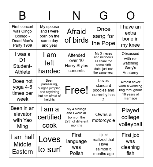 HRIIT Bingo Card