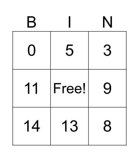 addition and subtraction Bingo Card