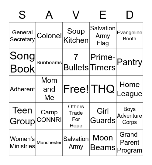 The Salvation Army Bingo Card