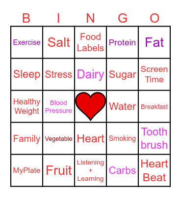 Heart Healthy Bingo Card