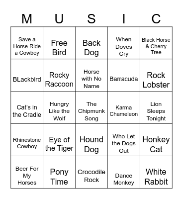 Animals Bingo Card