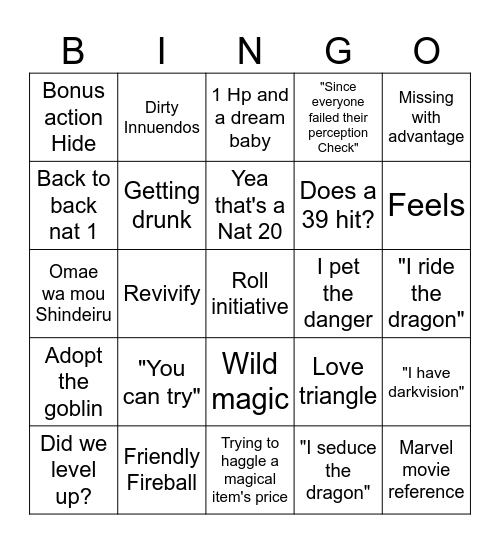 DND Bingo Card