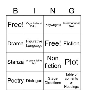 Genre Bingo Card