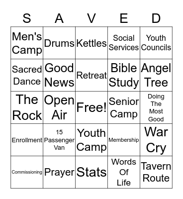 The Salvation Army Bingo Card