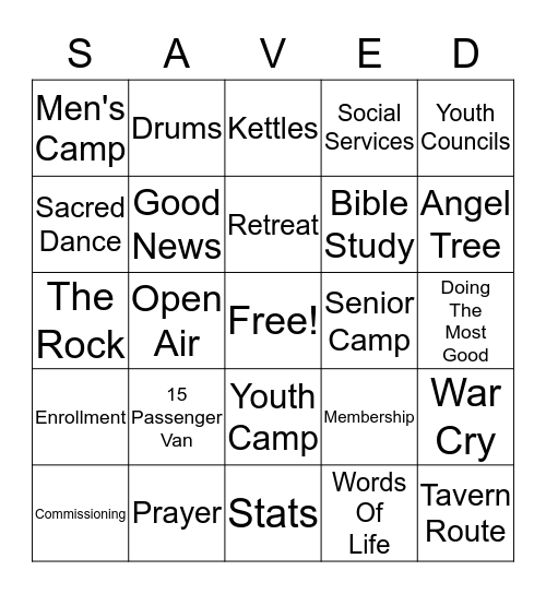 The Salvation Army Bingo Card