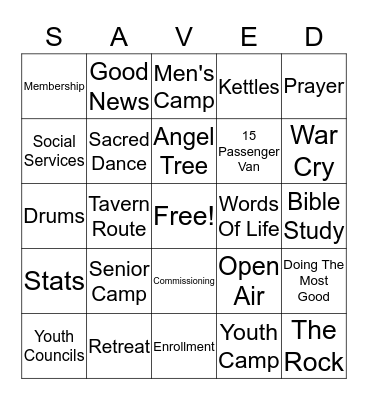 The Salvation Army Bingo Card