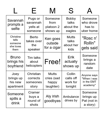 A-Platoon Bingo Card