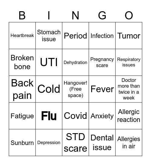 Paisley Disease Bingo Card