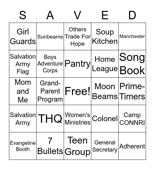 The Salvation Army Bingo Card