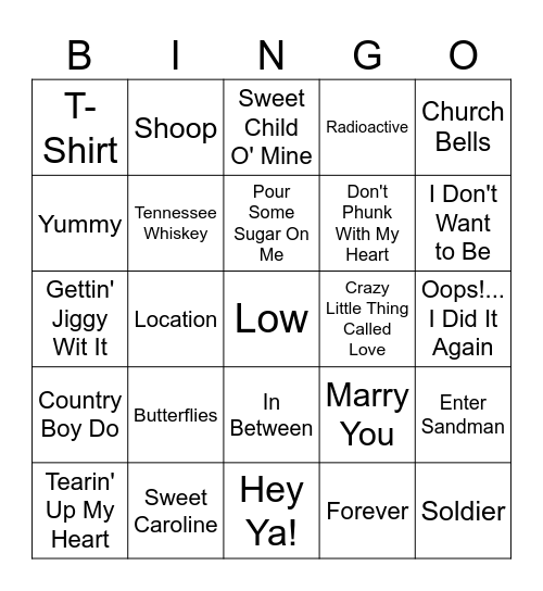 Song Titles Bingo Card