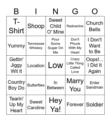 Song Titles Bingo Card