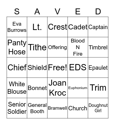 The Salvation Army Bingo Card