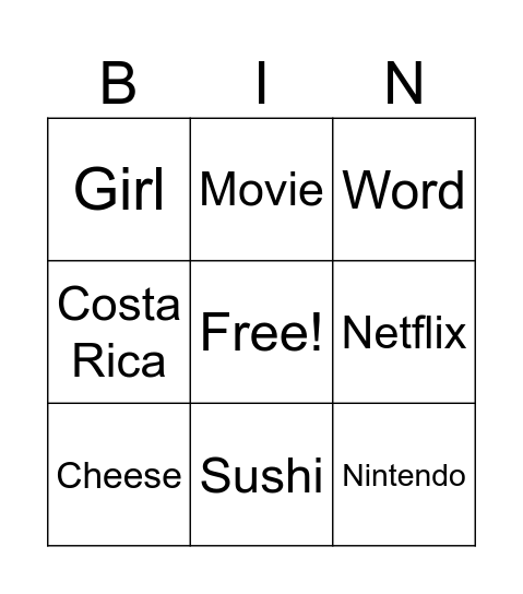 Untitled Bingo Card