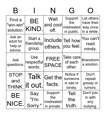 Conflict Resolution Bingo Card