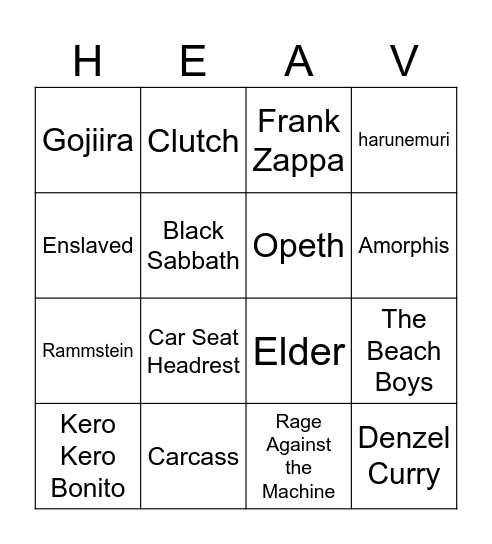 What music do we have in common? Bingo Card