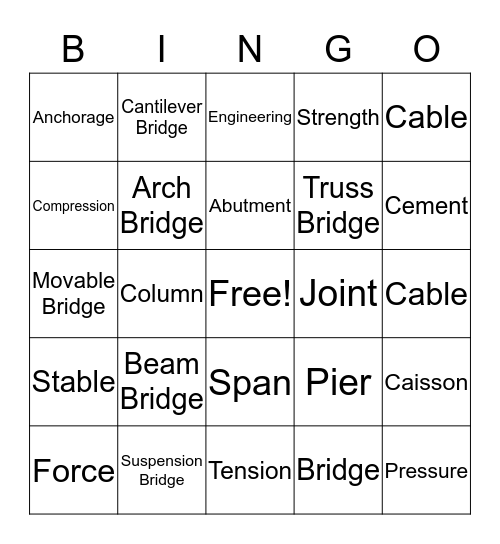 Bridges Bingo Card