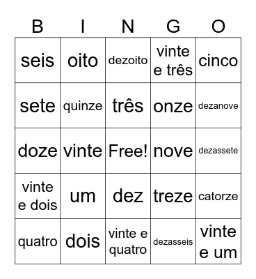 Números em português Bingo Card