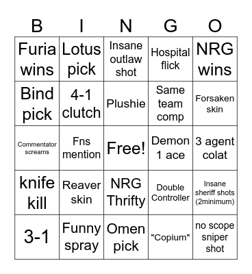 VCT Bingo Card