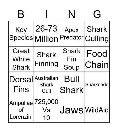 Sharks Bingo Card