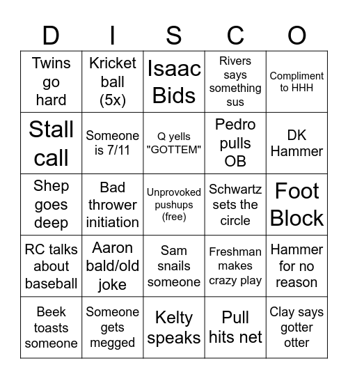 Disco Bingo Card