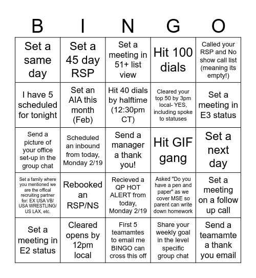 NCSA Bingo Card