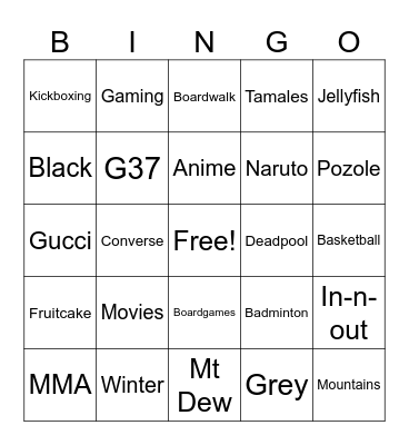 Danny's Bingo Card