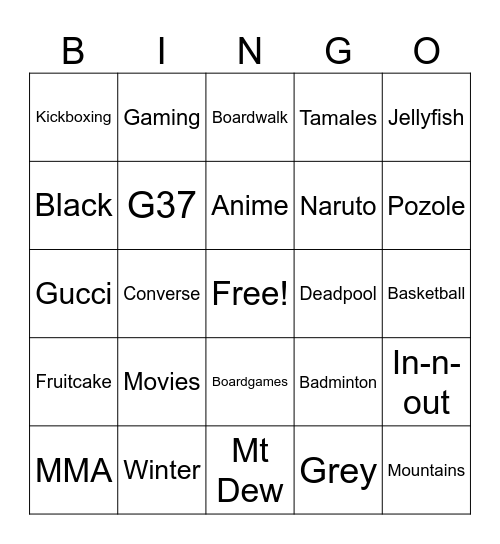 Danny's Bingo Card