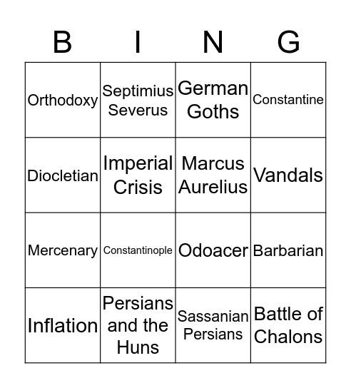 Roman Bingo Card