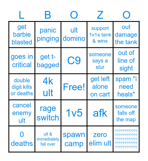 OVERWATCH Bingo Card