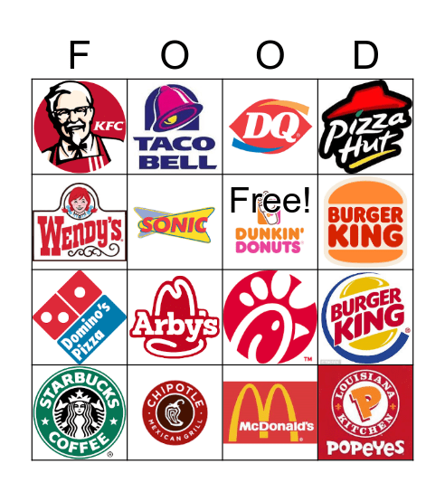 FAST FOOD Bingo Card