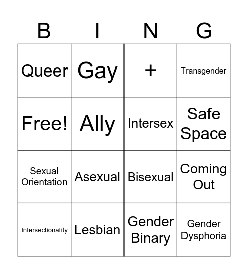 LGBTQ+ Bingo Card