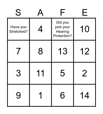 Safety Bingo Card