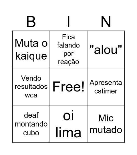 Caio call Bingo Card