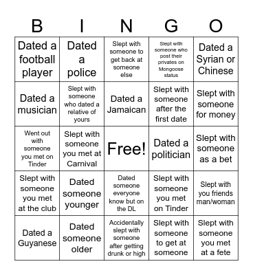 Antiguan Dating Bingo Card