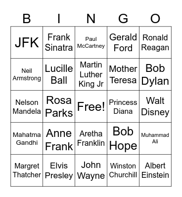 Influential People Bingo Card