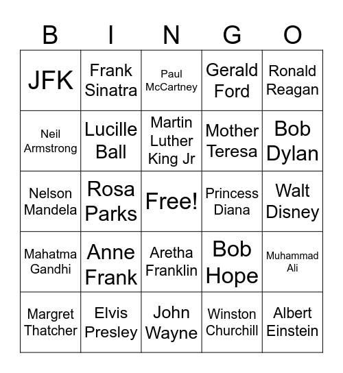 Influential People Bingo Card