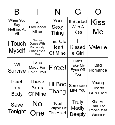 Love Songs Bingo! Bingo Card