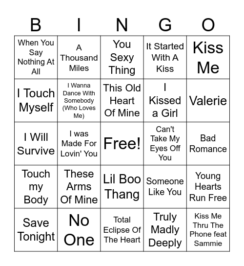 Love Songs Bingo! Bingo Card