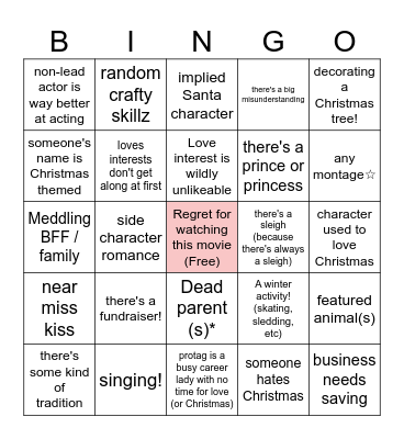 Hallmark / Lifetime Christmas Movie Drinking Bingo Card